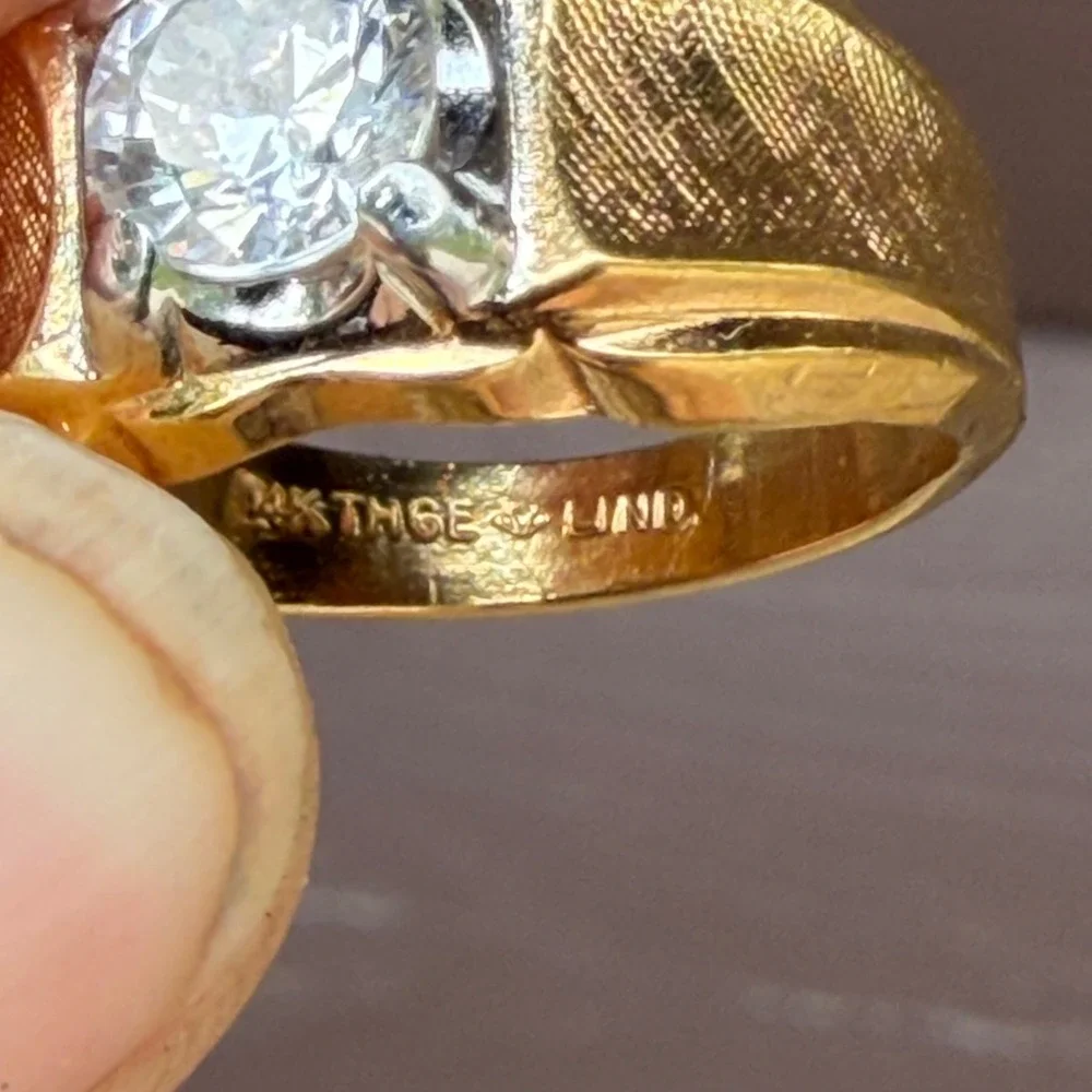 LIND 18K HGE Ring Mens Size 8.5 Gold Two Tone Cubic Zirconia Statement Band